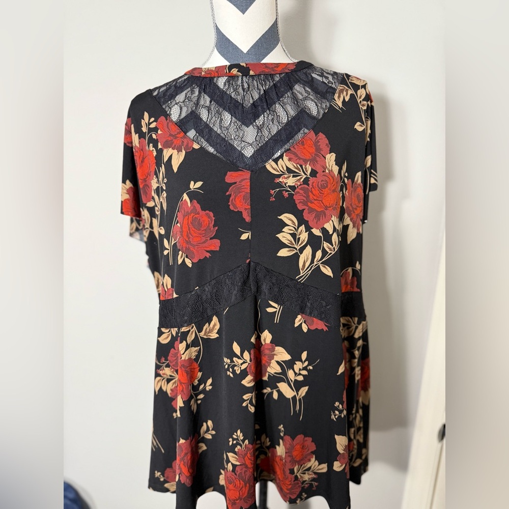 Torrid Red Rose Black Lace Babydoll Blouse‎ Plus Size 3X